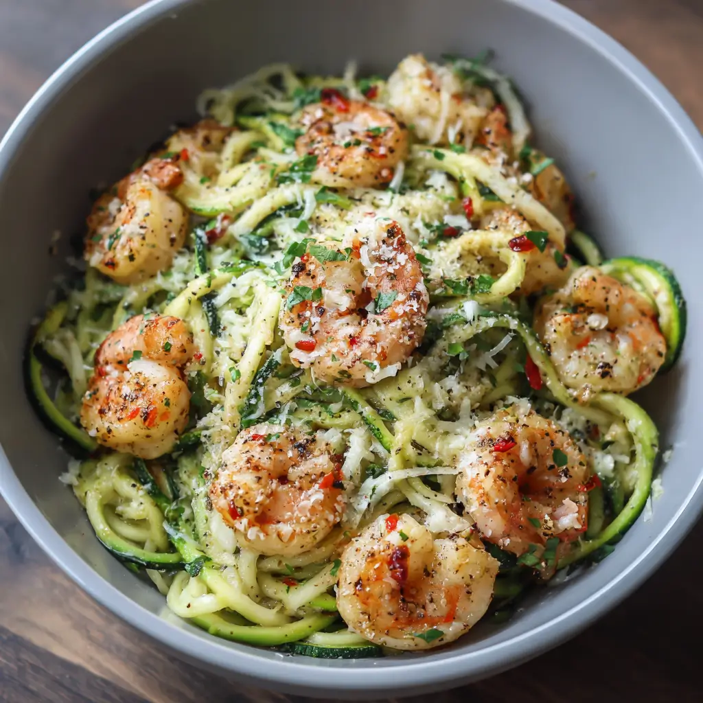 Garlic Parmesan Zucchini Noodles with Shrimp