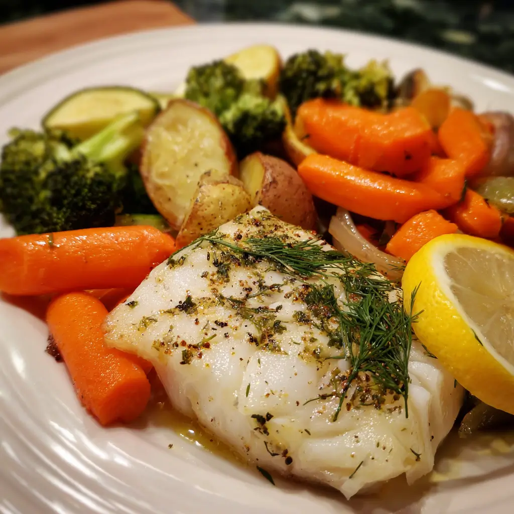 Lemon Dill Baked Cod with Veggies